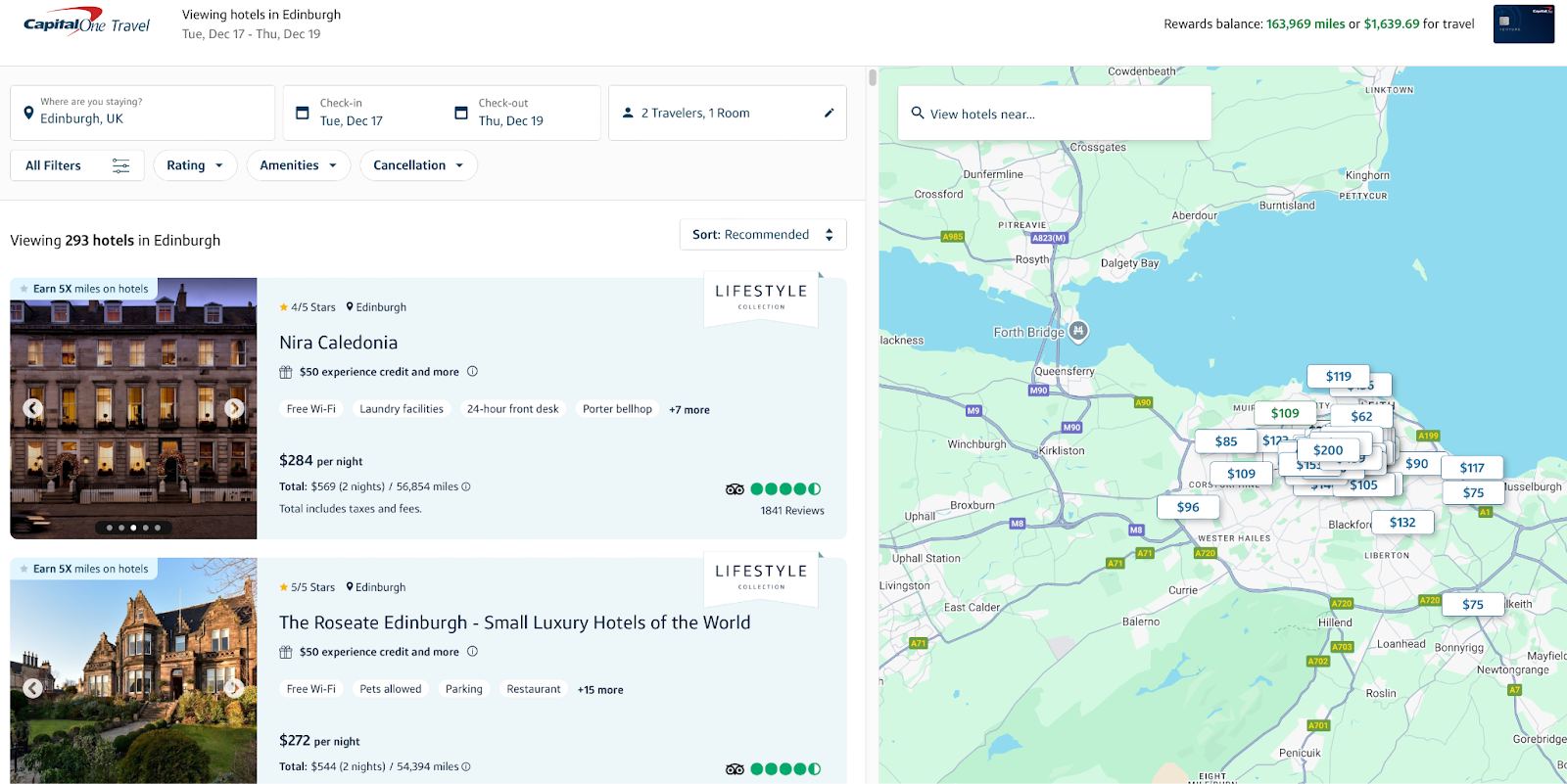 map of hotels on capital one