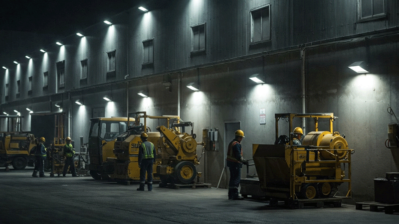 Work area being illuminated by wall packs 