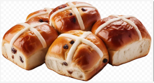 A group of hot cross buns