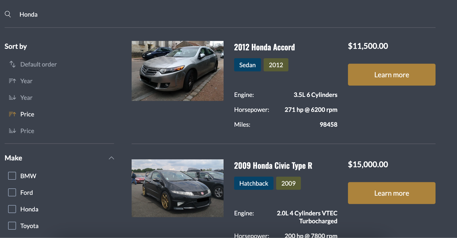 How to build car dealership website — Search and filters