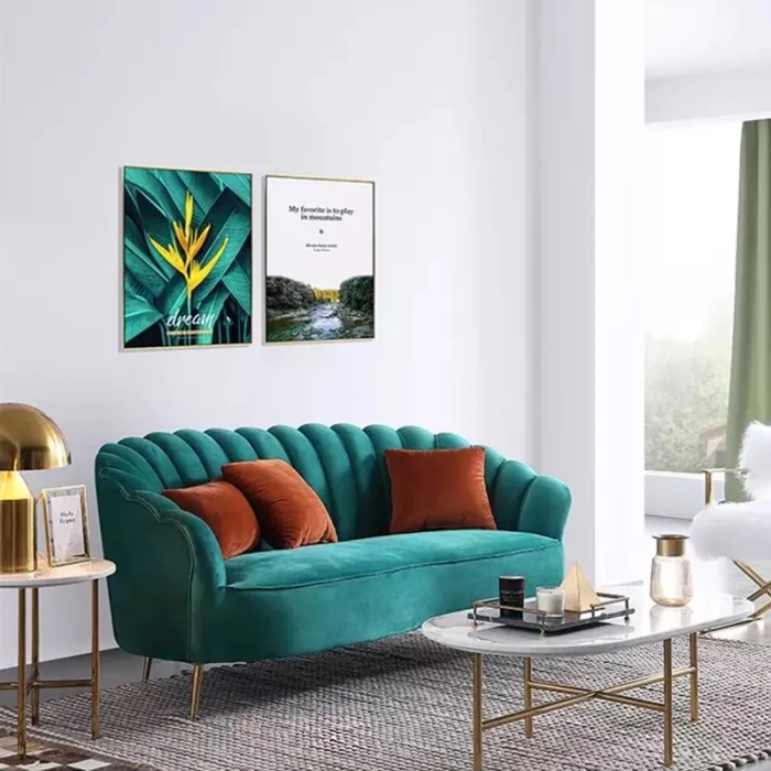 Green Velvet Upholstered 3-Seater Sofa