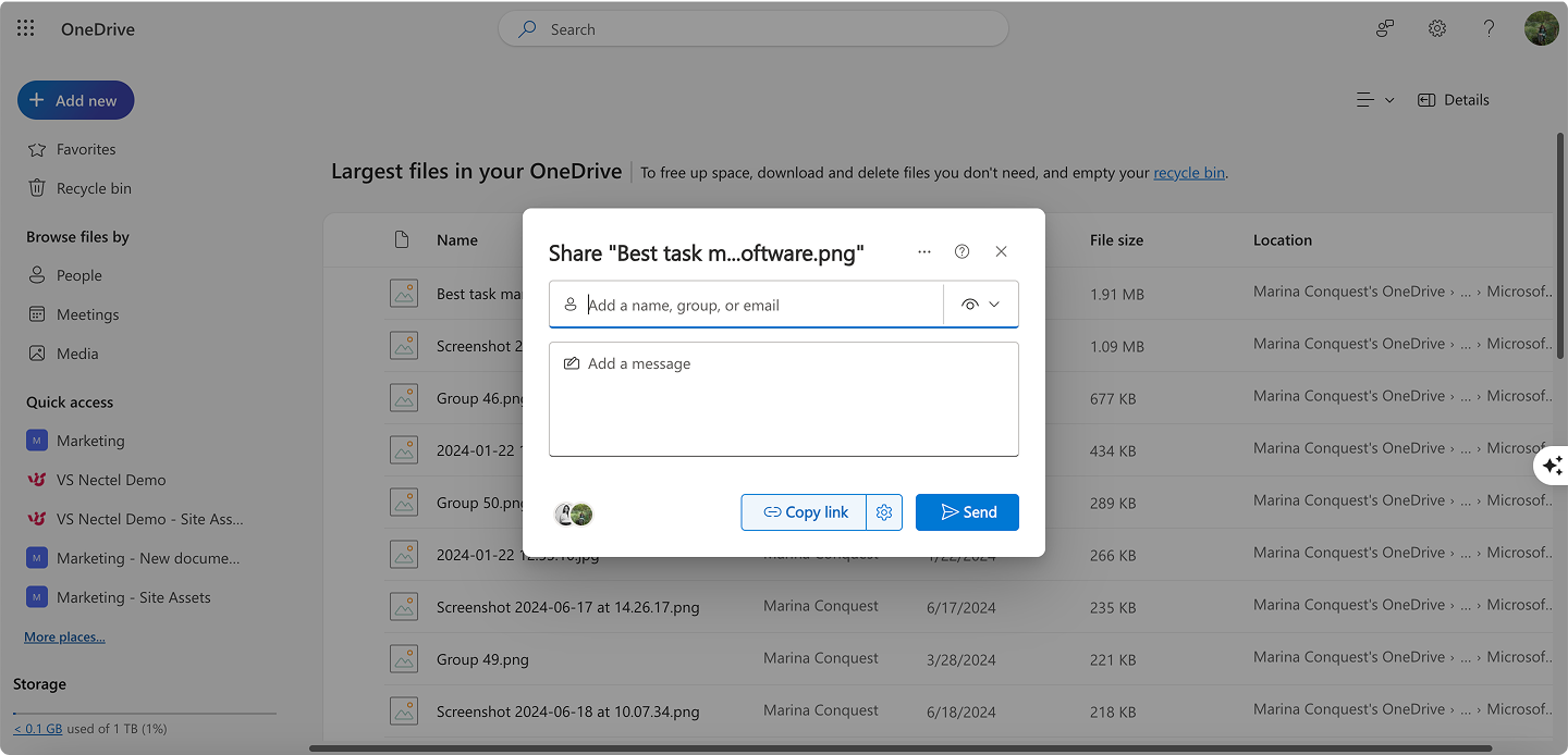 Pic. 10. Sharing a file in OneDrive.