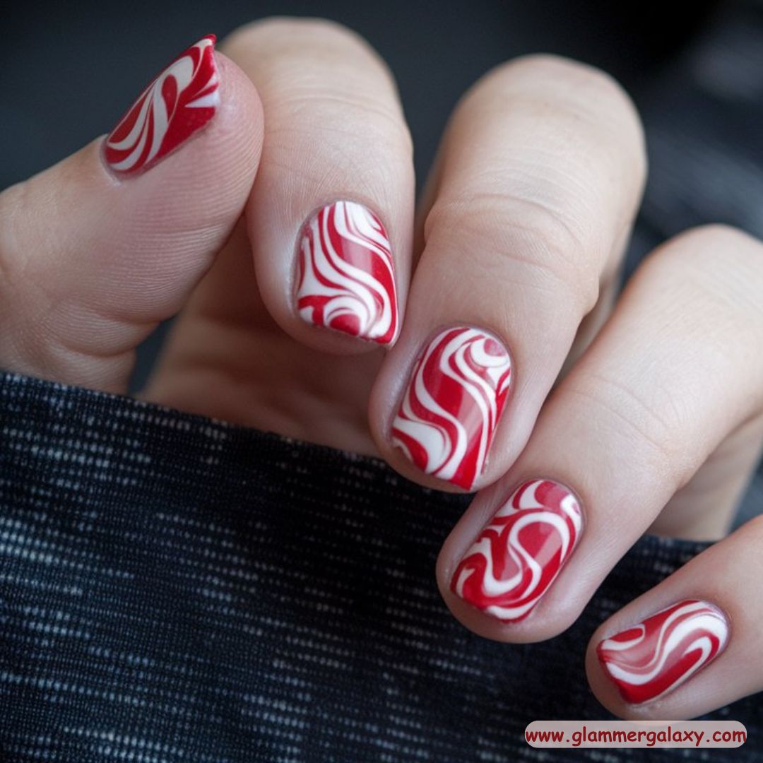 Red Winter Nail Designs having Swirl Patterns
