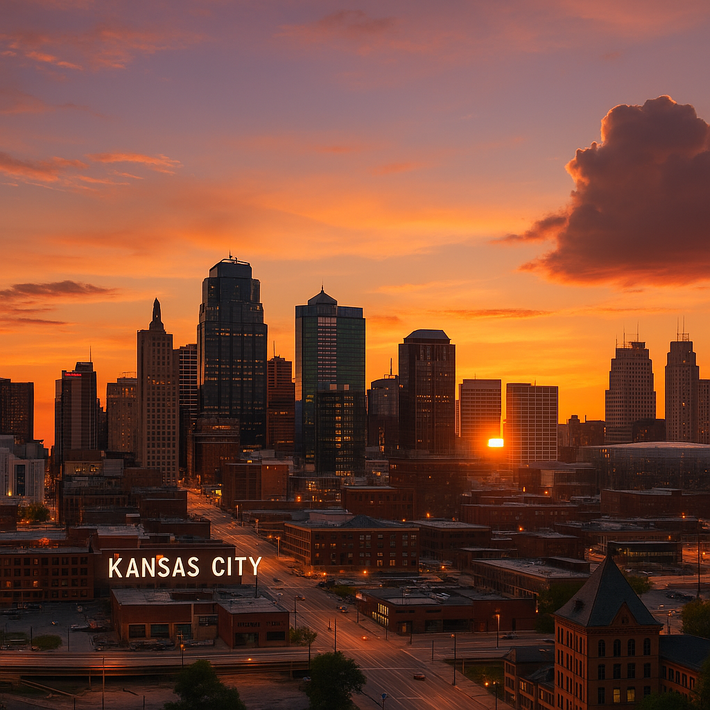 Kansas City skyline at sunset