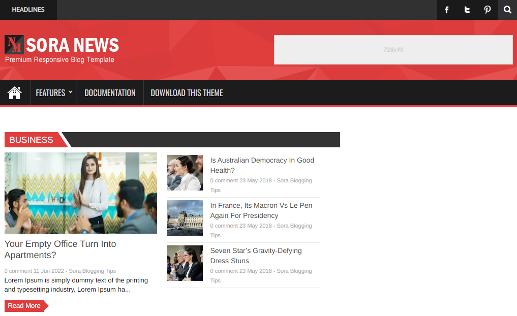 Sora News news blog template