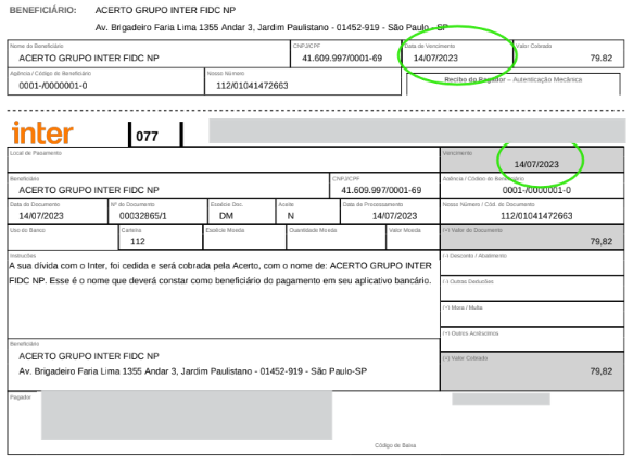 Fotografia com o print de um boleto mostrando como visualizar a data de vencimento.