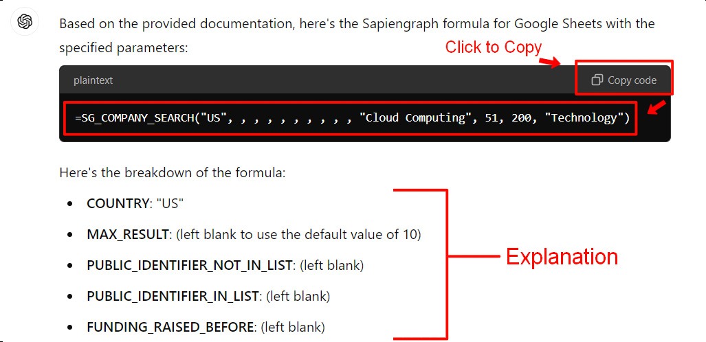 ChatGPT using Sapiengraph Company Search Endpoint to build ICPs