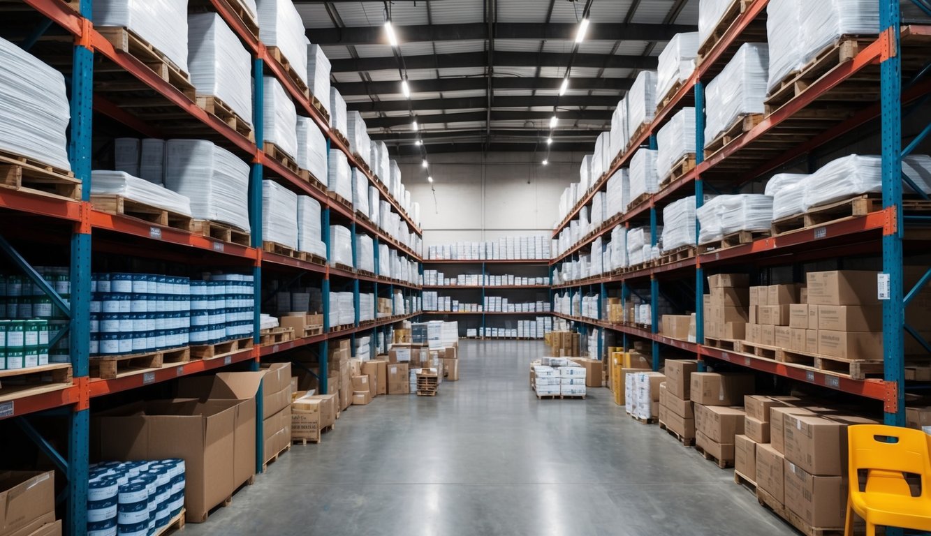 An overflowing warehouse with shelves of unsellable products