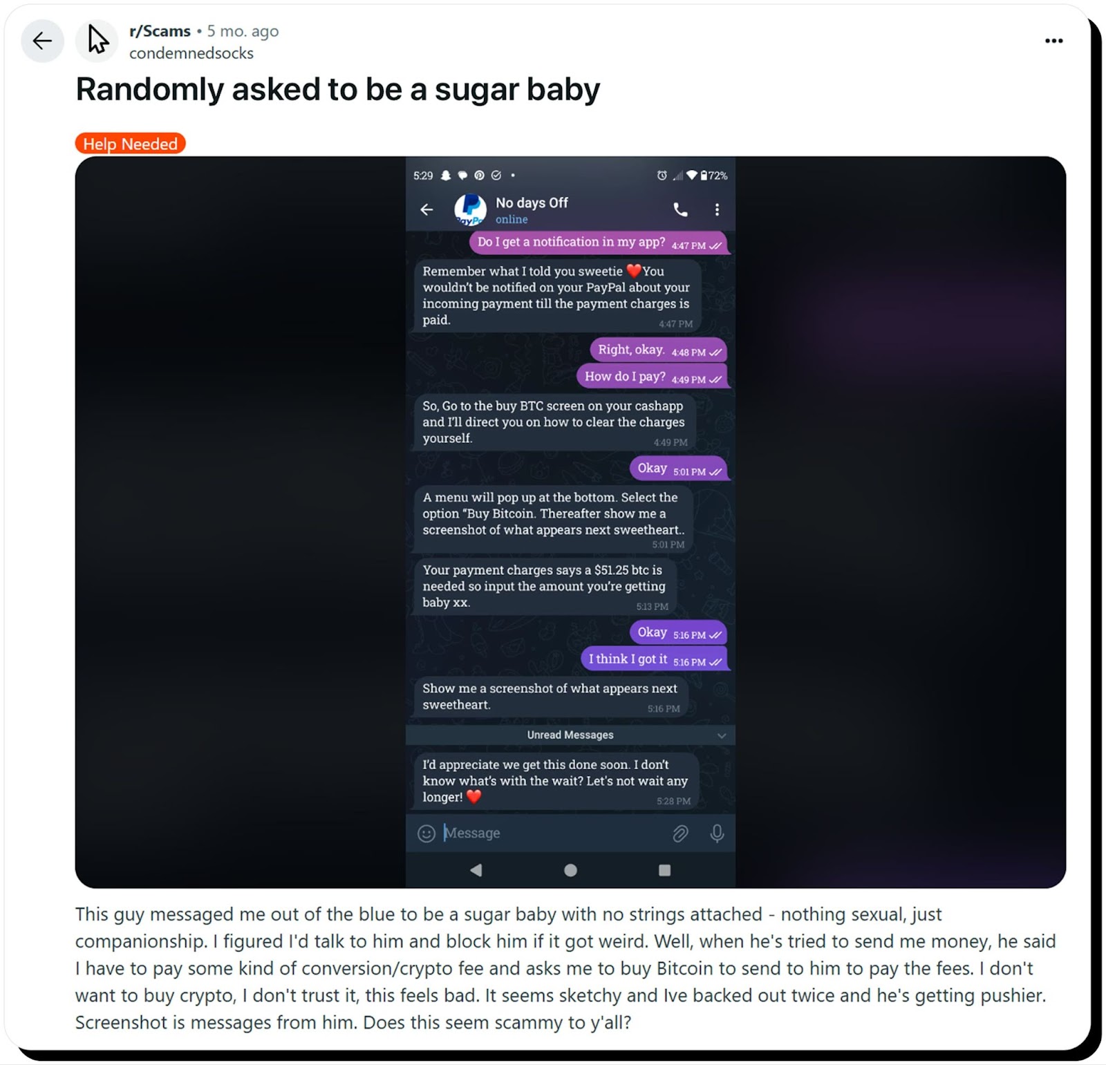 Real-life sugar scam example 3 randomly asked to be a sugar baby