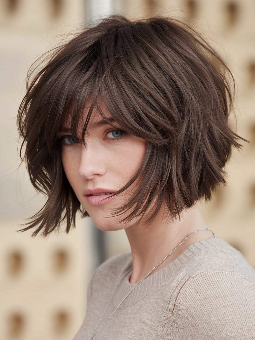 26. Cropped Choppy Brunette Bob