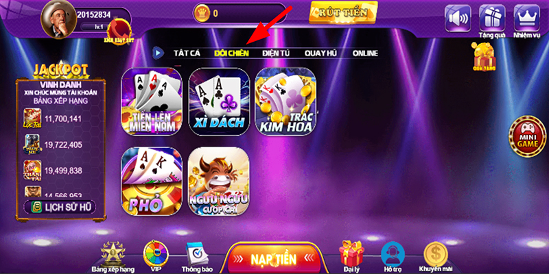 Các game hot có mặt tại sảnh game Đối Chiến