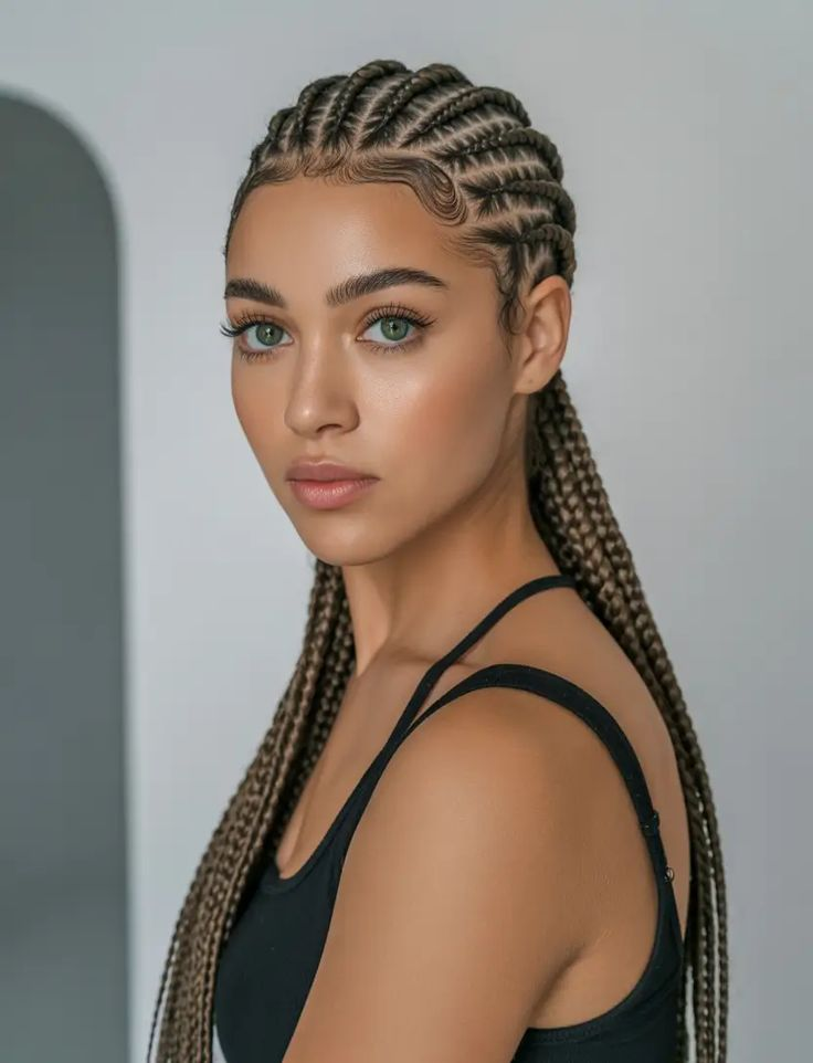 a lady rocking long cornrows 