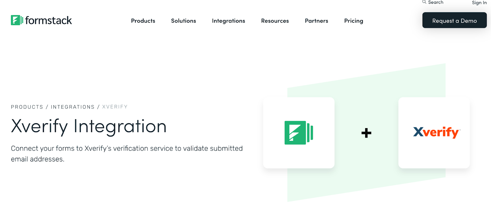 Formstack/Xverify landing page