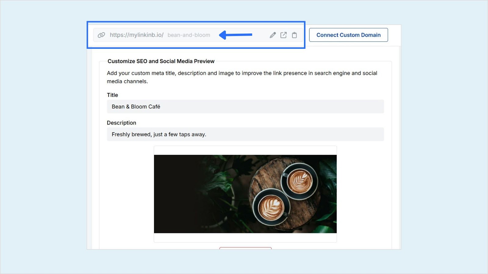 Bio link custom URL version 1