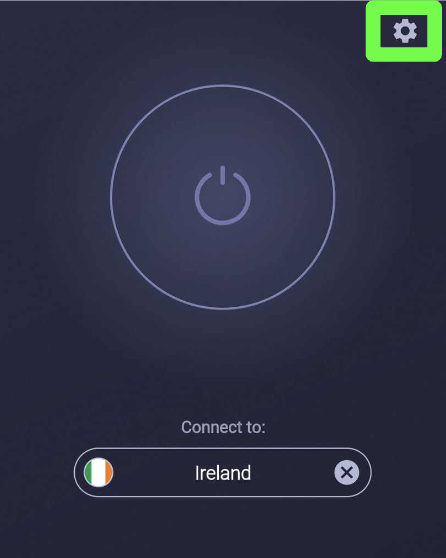 Screenshot showing settings icon in CyberGhost VPN Android app.