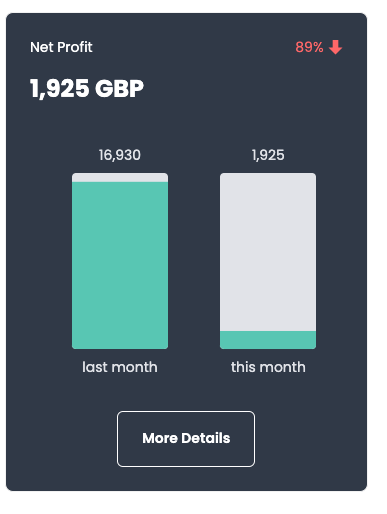 screen shot of dashboard KPI Net profit produced by CloudFO the AI CFO