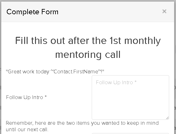 Internal form for post-call follow up that has a multi-line text area for the customized introduction.