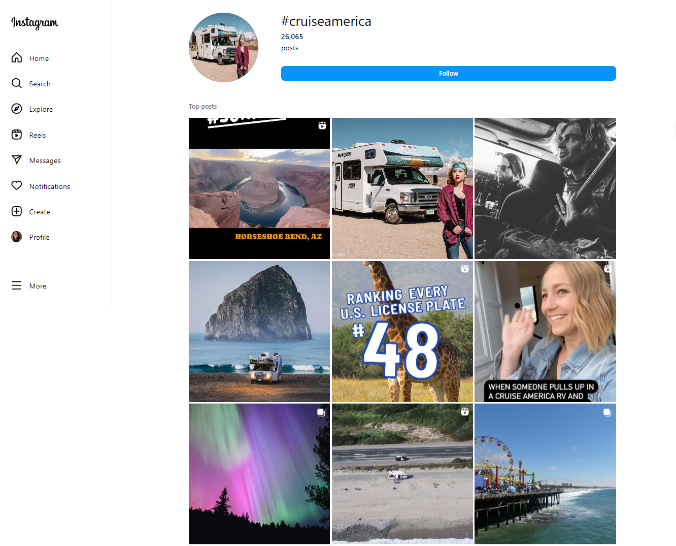 Cruise America brand mentions on Instagram.