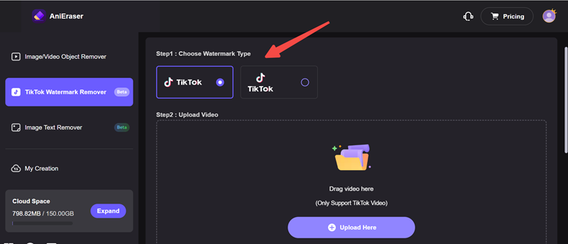 Upload a TikTok Video to Media.io