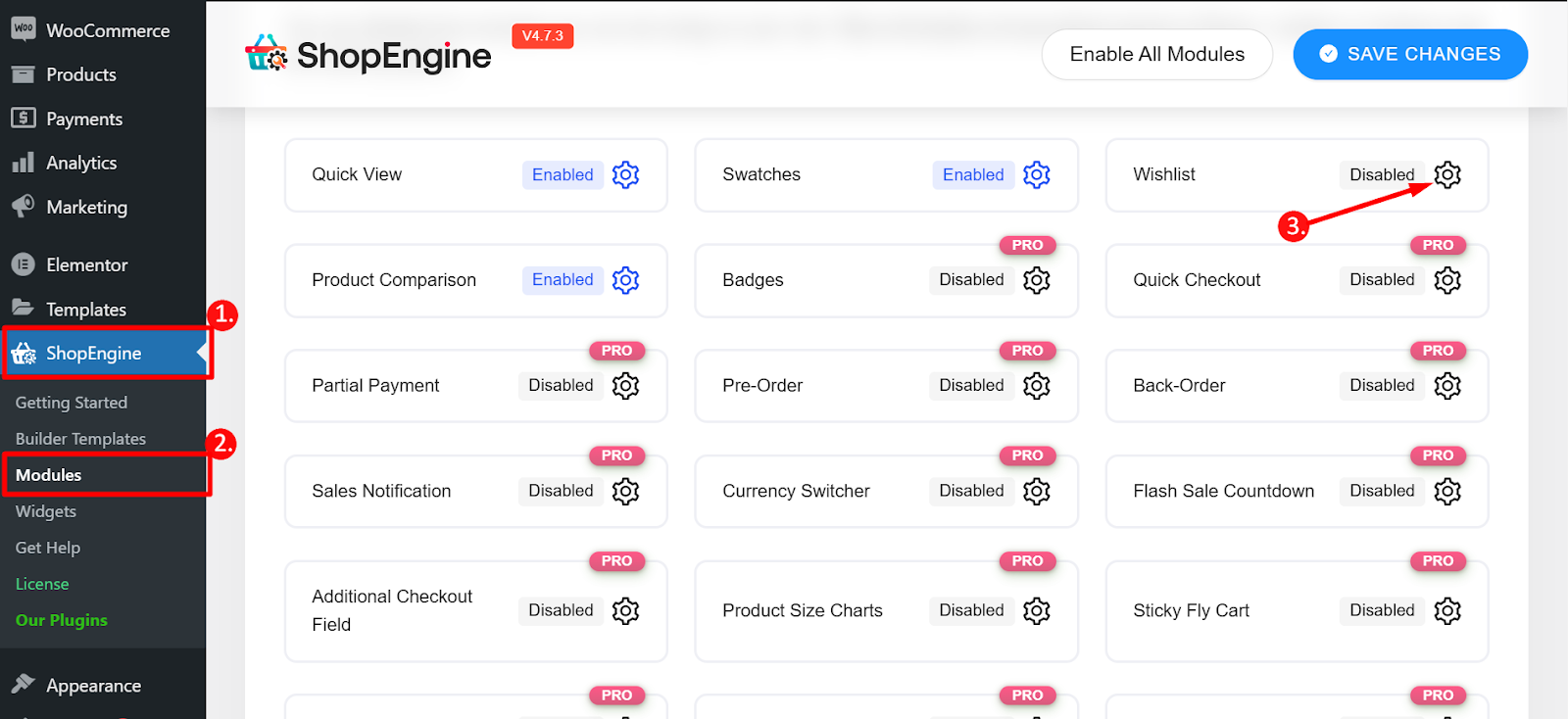 Find the Wishlist Module from the module list