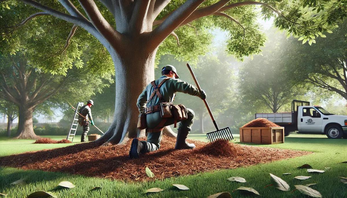 An arborist doing mulching.