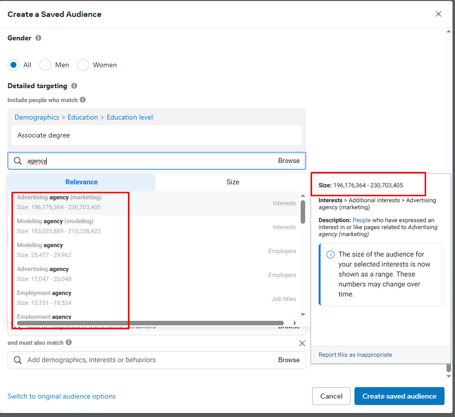 Facebook ad manager for keyword research