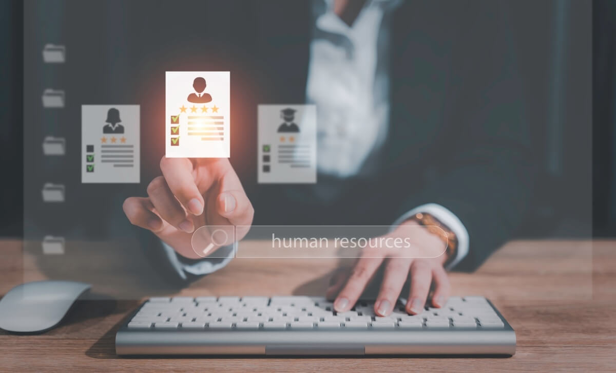 HR process improvement: HR employee clicking on a hologram