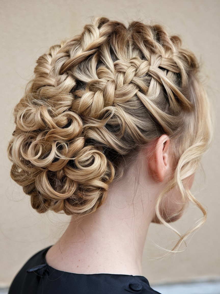 24. Chic Curly Braided Updo