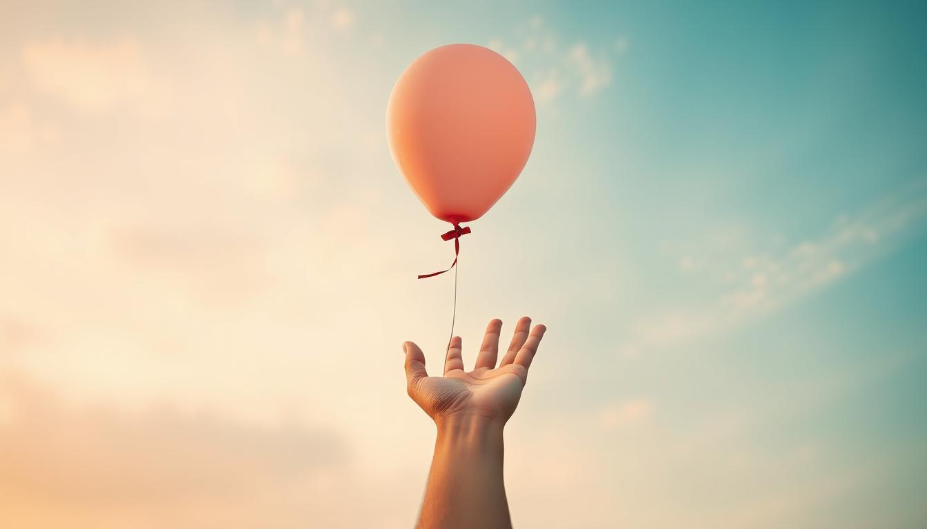 A hand releasing a balloon into the sky, symbolizing letting go of things that hold you back from your dream job.