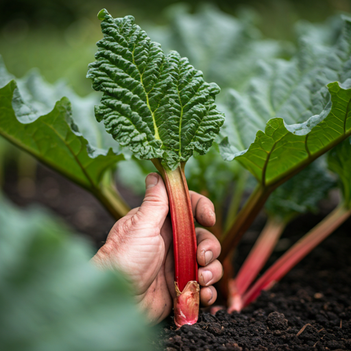 Harvesting Rhubarb Stalks