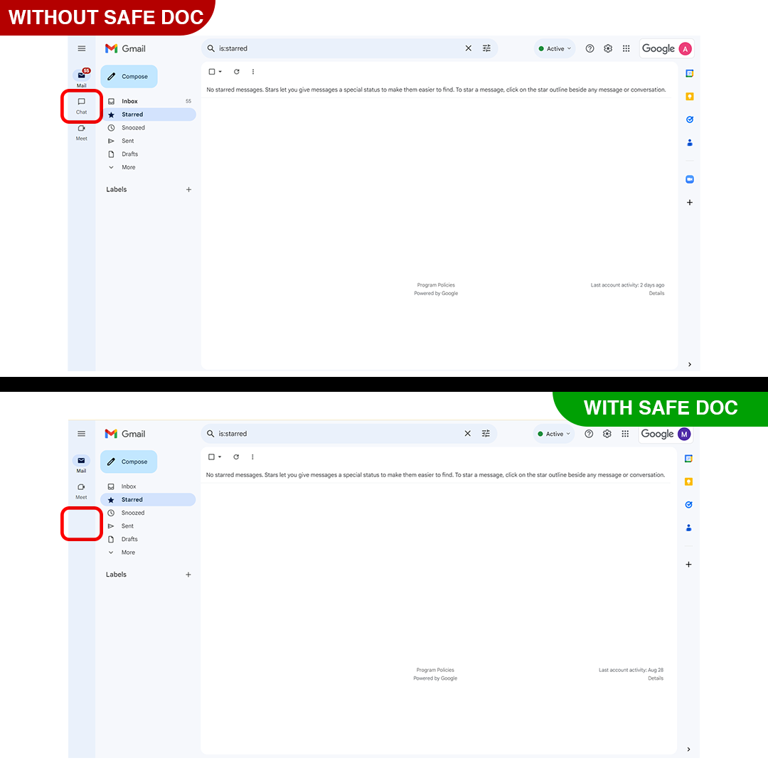 Remove Google Chat option from Gmail with xFanatical Safe Doc