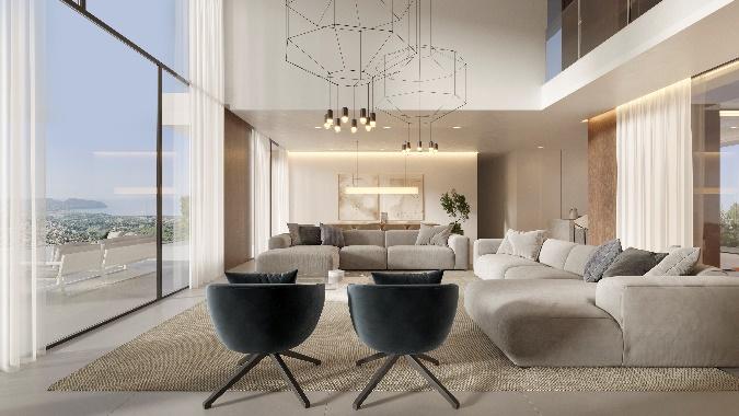 A living room with a couch and chairs

Description automatically generated