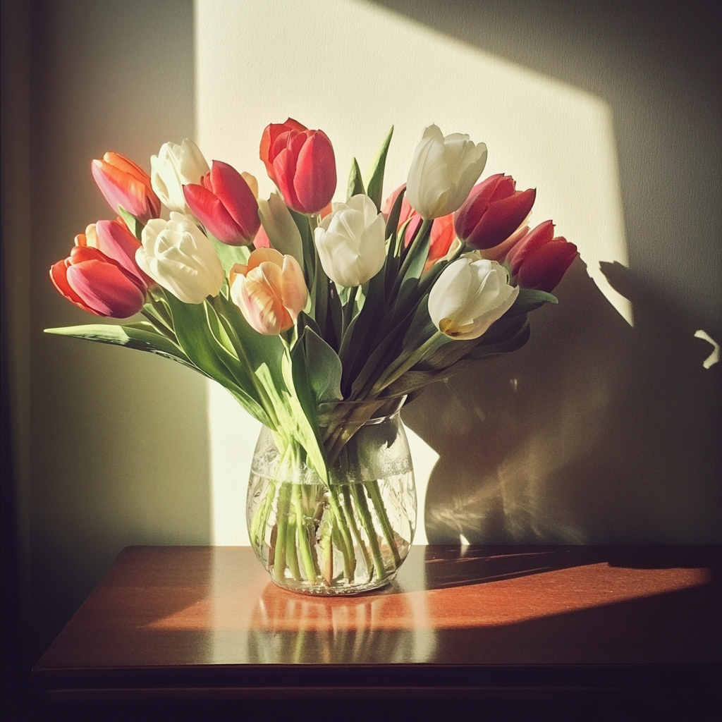 A vase of tulips | Source: Midjourney