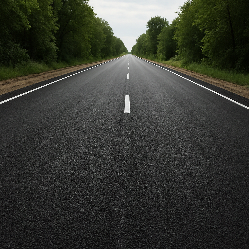 Freshly laid asphalt road