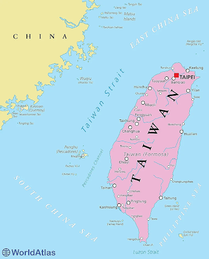 A map of taiwan with citiesDescription automatically generated