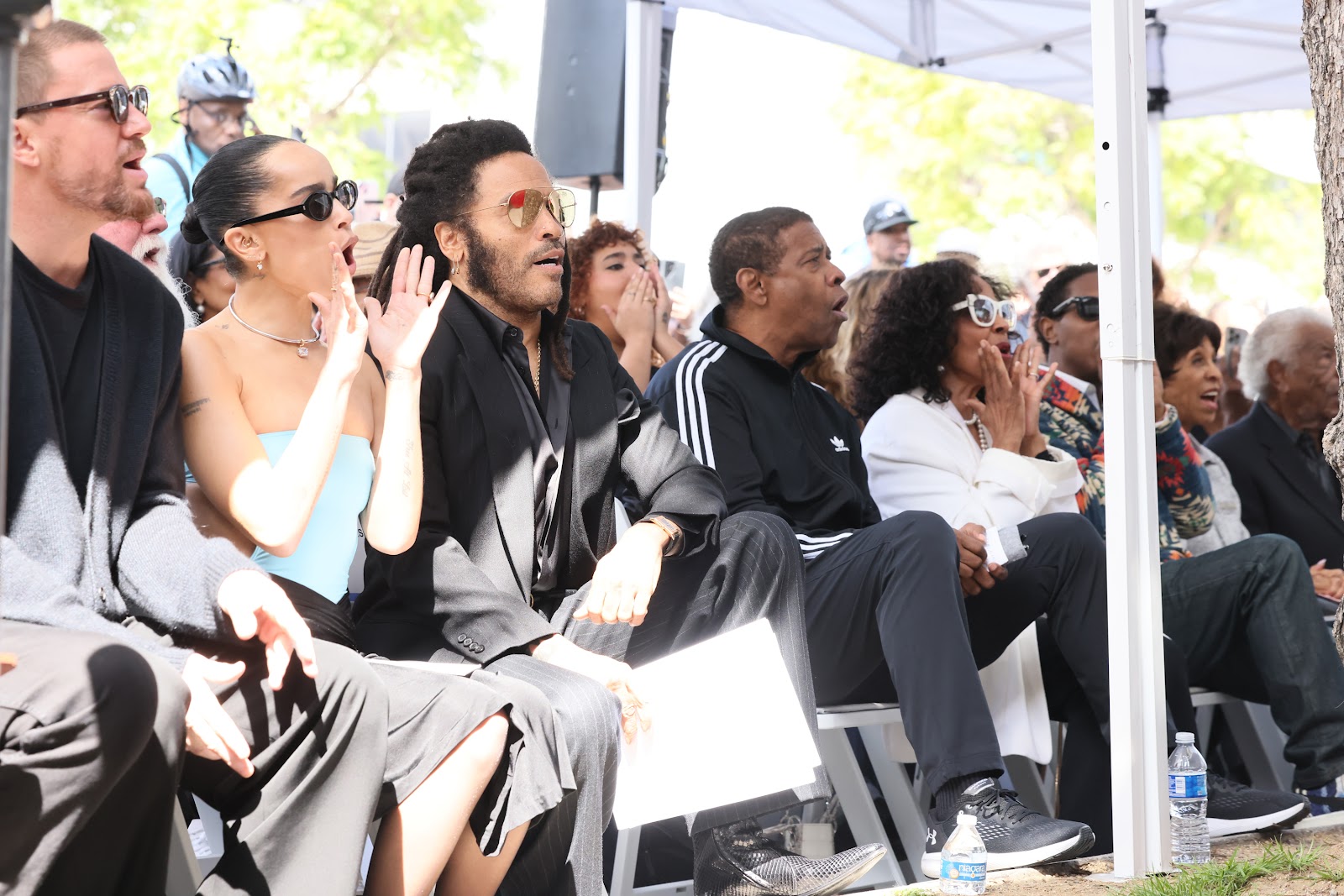 Channing Tatum, Zoë Kravitz, Lenny Kravitz, Denzel Washington, Pauletta Washington, Marla Gibbs, and Hal Williams on March 12, 2024, in Hollywood, California | Source: Getty Images