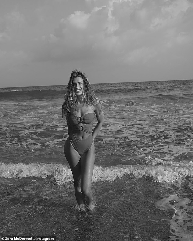 The documentary star put on a leggy display as she cooled off in the ocean in a stunning black and white photo