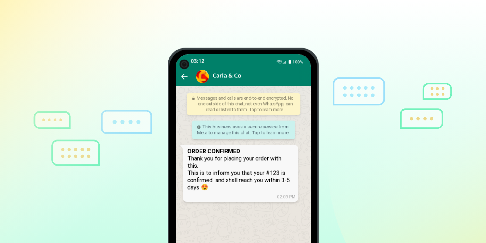 Order confirmation message on WhatsApp by Carla & Co