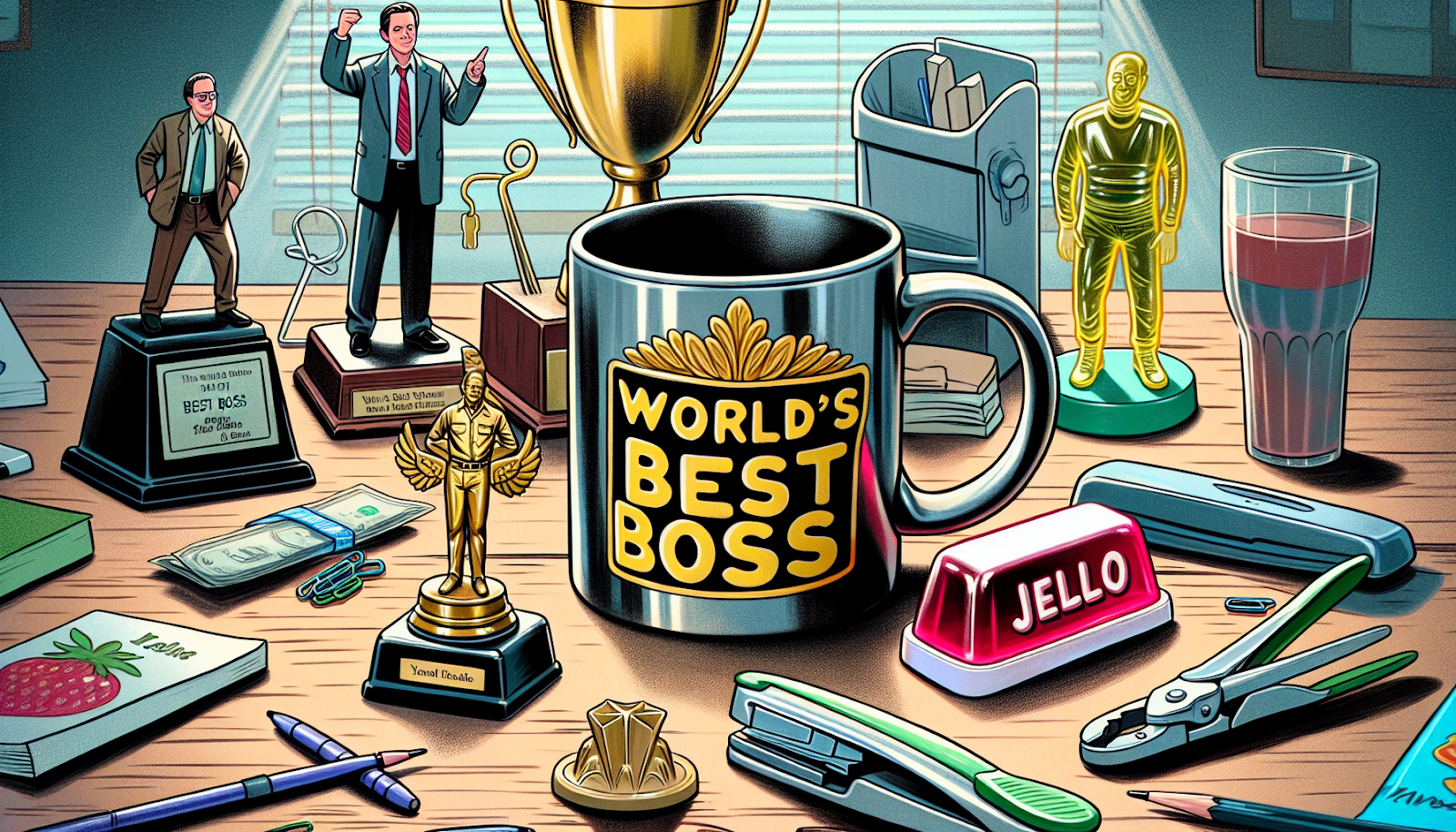 The World's Best Boss Mug surrounded by The Office memorabilia