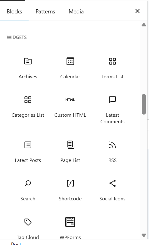 a screenshot of widgets blocks