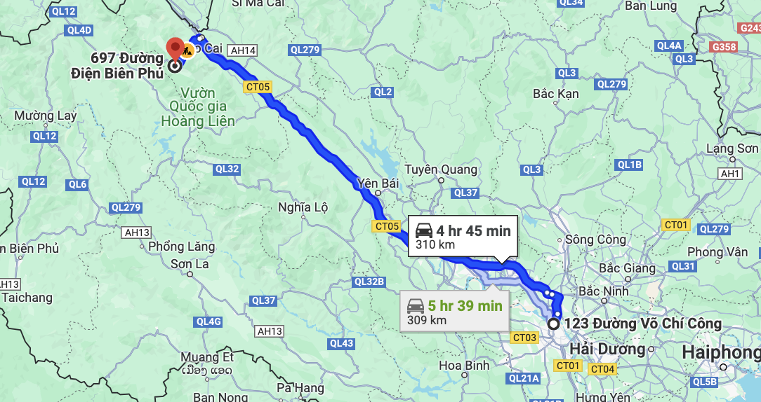 route of hk buslines from hanoi to sapa