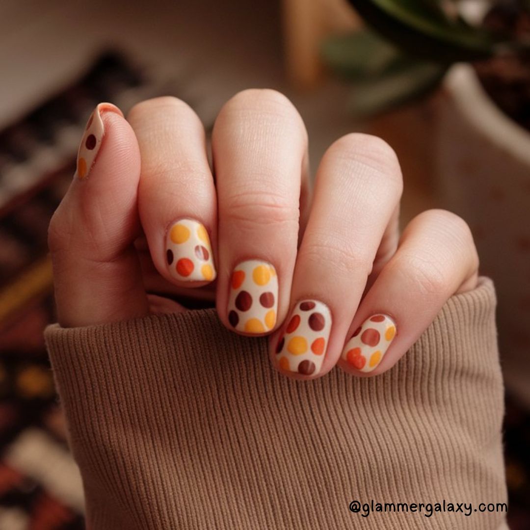 Bold Fall Nail Art Designs Having Playful Polka Dots
