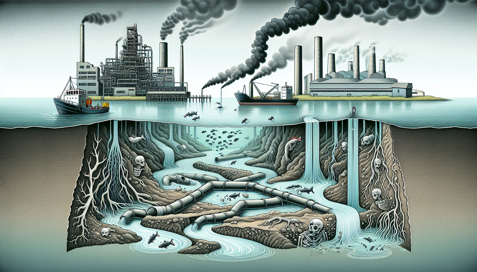 Illustration of water contamination by asbestos