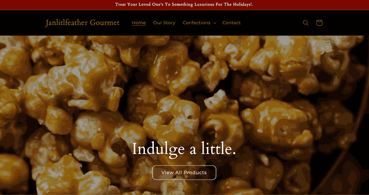 A screenshot of Janlitlfeather Gourmet homepage 