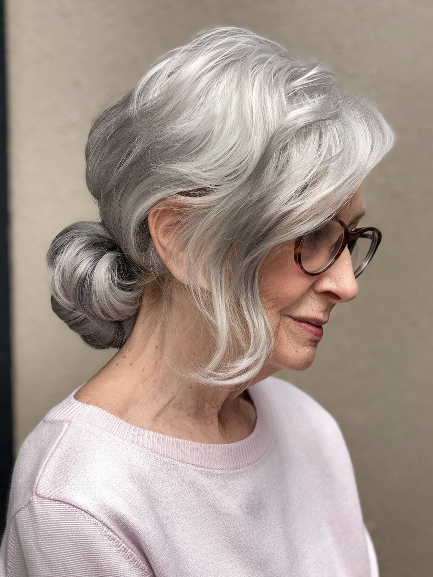 60. Low Silver Chignon