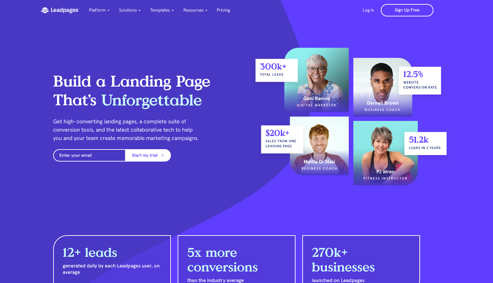 Leadpages' homepage