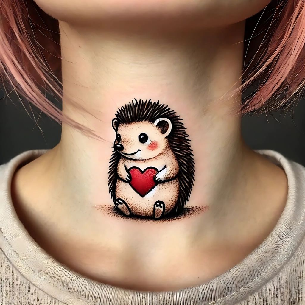 Hedgehog Holding a Heart Tattoo