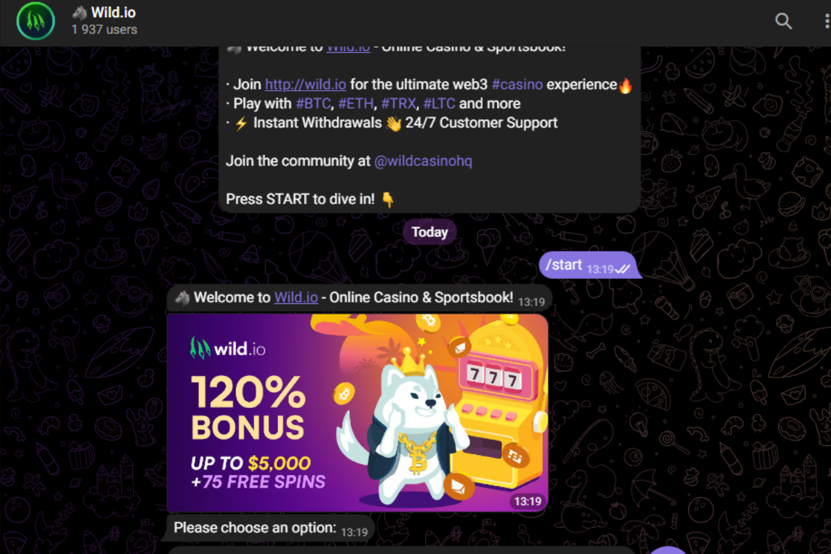 Wild.io bot on Telegram