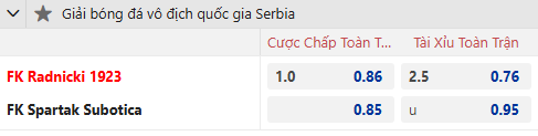 Dự đoán tỷ lệ bóng đá, soi kèo Radnicki 1923 vs Spartak Subotica