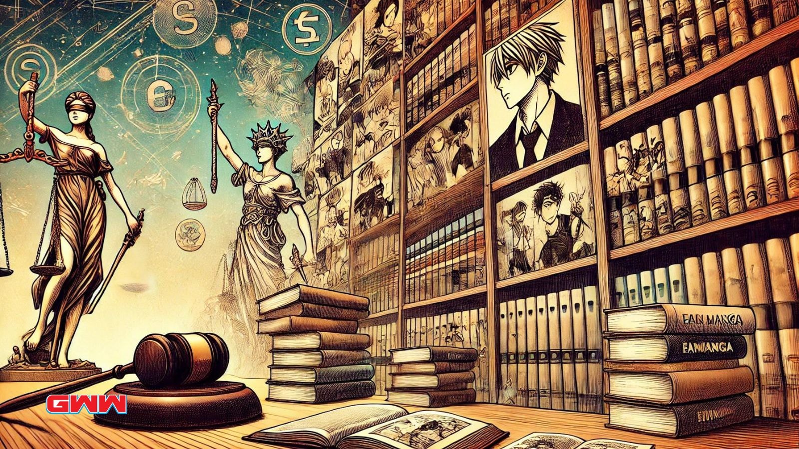 A wide background image exploring the legality of fan manga